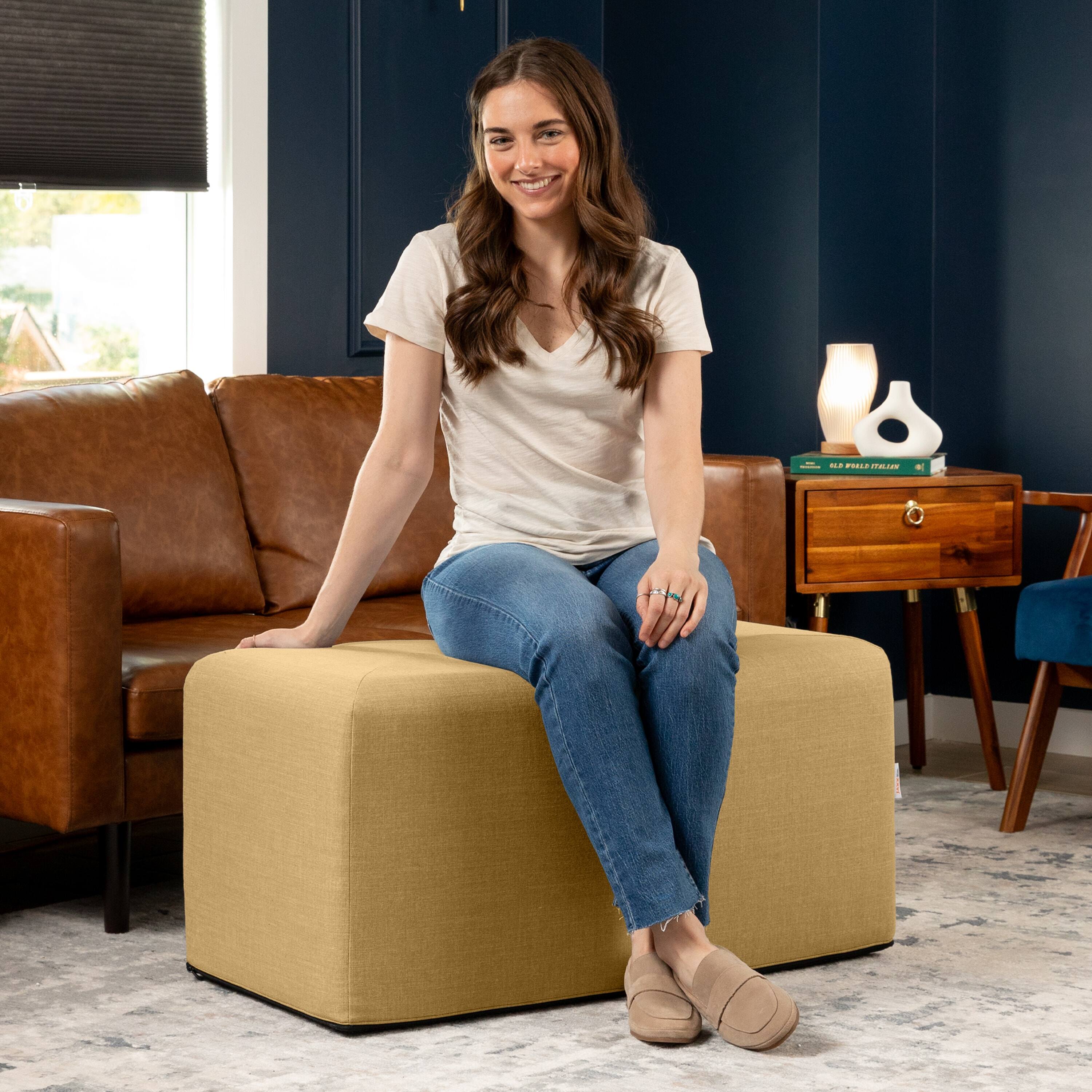 Left. Jaxx - Jaxx Monroe Large Rectangular Foam Ottoman / Coffee Table, (36 x 18), Wheat Gold - Wheat Gold.