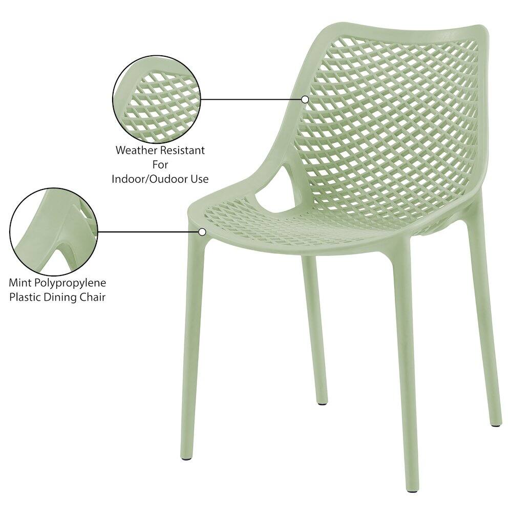 Mint Polypropylene Plastic Dining Chair

Weather Resistant for Indoor/Outdoor Use