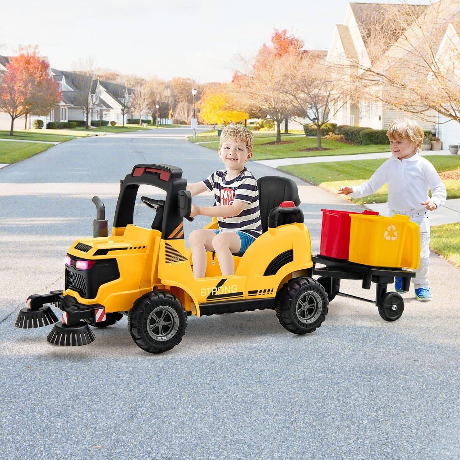 Alt View 8. Costway - Costway Ride on Car 12V 2 in 1 Kids Street Sweeper Truck Electric Vehicle with Remote Control - Yellow.