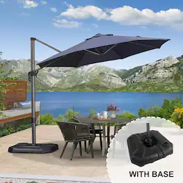 PURPLE LEAF - 10 ft. Octagon Aluminum Outdoor Patio Cantilever Umbrella Offset 360° Rotation Umbrella with Base - Navy Blue