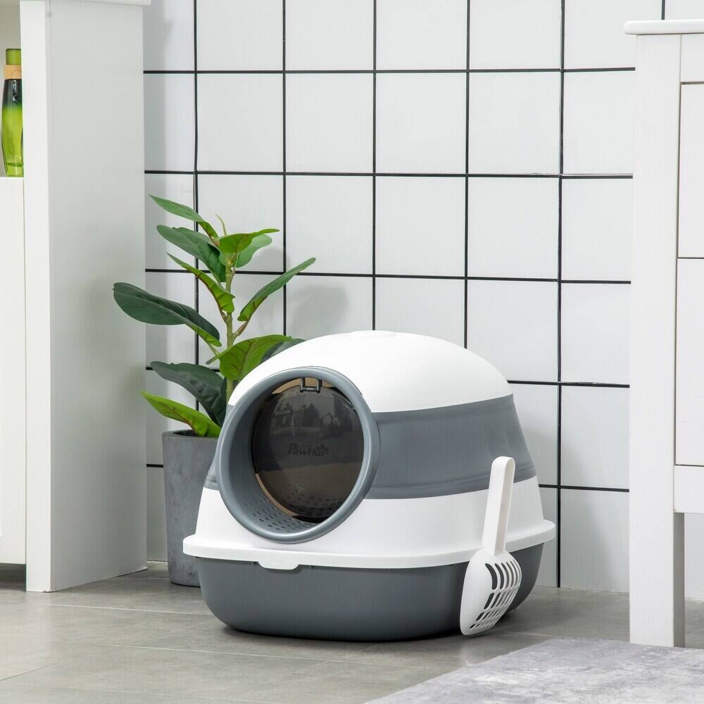 Alt View 2. Ficcuss Pets - Covered Litter Box With Air Freshener - Gray and White.
