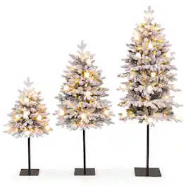 Costway - Artificial Xmas Trees with 185 + 381 + 640 Branch Tips, 50 + 70 + 100 LED Lights - Green & White