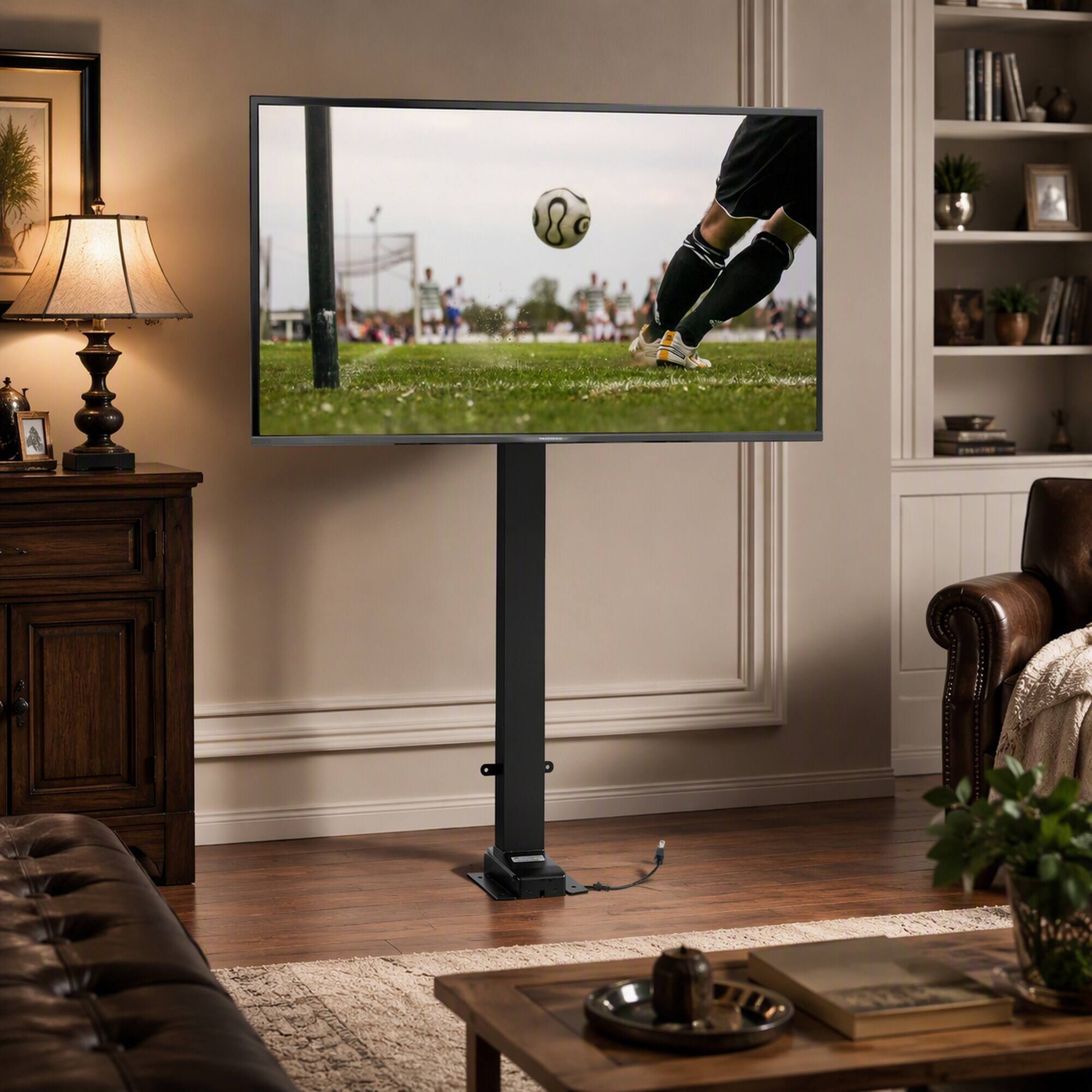 Angle. RYHNUYNE - Motorized TV Lift Mount, 39.4 Inch Stroke Remote Control Height Stand For 32-70 Inch TVs - Black.