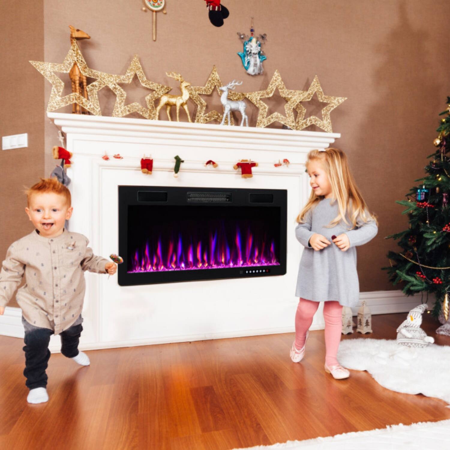 Back. LUCKY ONE - 40 Inch Recessed/Wall Mounted Electric Fireplace with 12 Colors - Black.