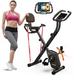 HARISON - Folding Exercise Bike for Home, 5-in-1 Magnetic Stationary Bike with Bluetooth, 350 LB Capacity - Brown