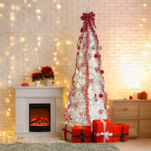 Alt View 8. Winado - 7FT Christmas Tree Artificial Pop Up with Warm Lights and Red Ornaments for Indoor Outdoor Holiday Party Decoration - White.