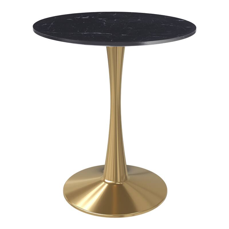 Alt View 1. LeisureMod - Bristol 27" Round Sintered Stone or MDF Dining Table, Modern Pedestal Base - Heavy Duty Steel Kitchen Table - MDF - Marbled Black.