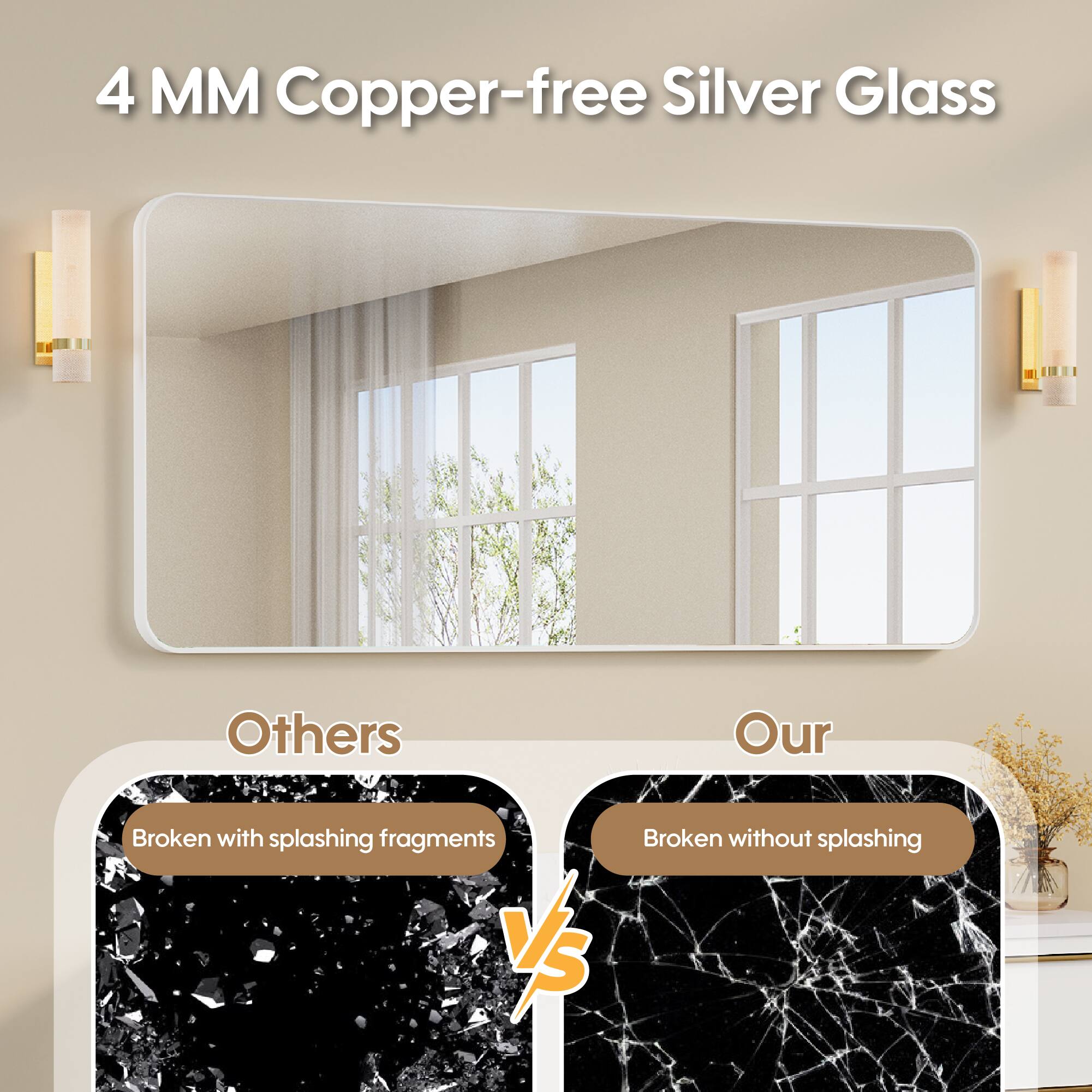 4 MM Copper-free Silver Glass

Others: Broken with splashing fragments

Our: Broken without splashing