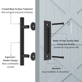 Boyel Living - 12 in. Ladder Pull and Flush Sliding Barn Door Handle Set (2-Pack) - Black