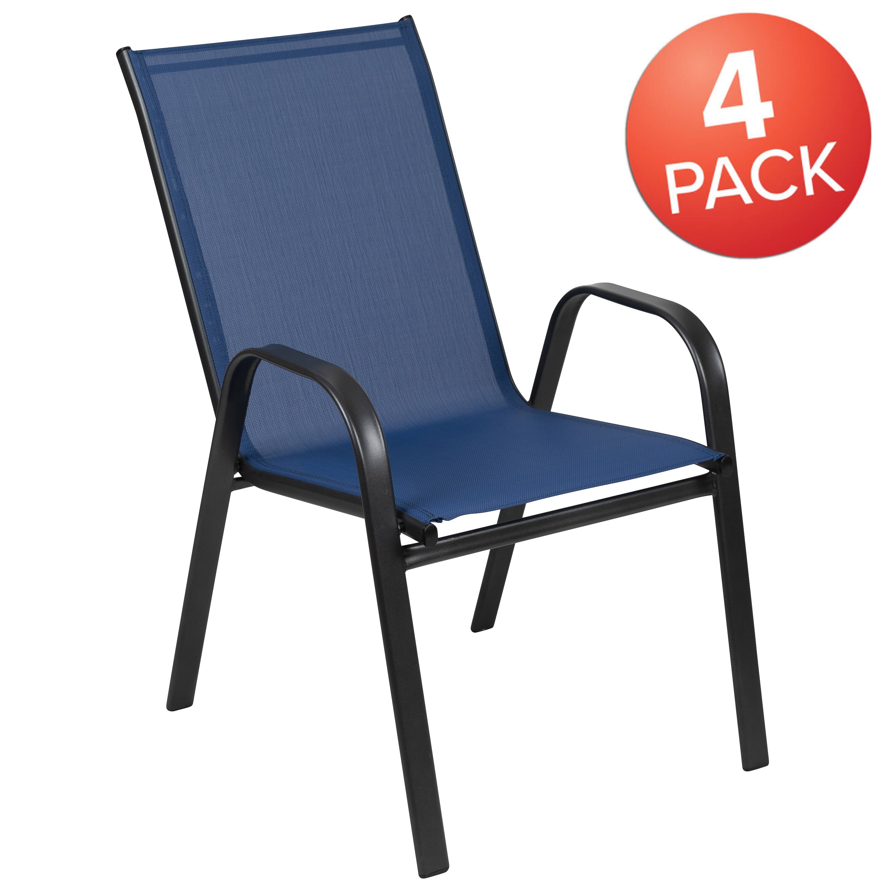 Alt View 1. Emma + Oliver - 4 Pack Outdoor Stack Chair with Flex Comfort Material - Patio Stack Chair - Navy.