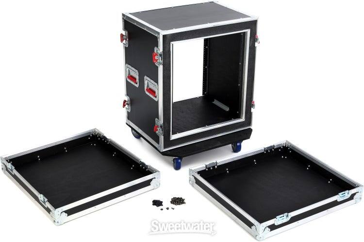 Back. Gator - 12U Shock-Absorbing Wood Flight Rack Case with Casters, 9mm Plywood and Front/Rear Rails.