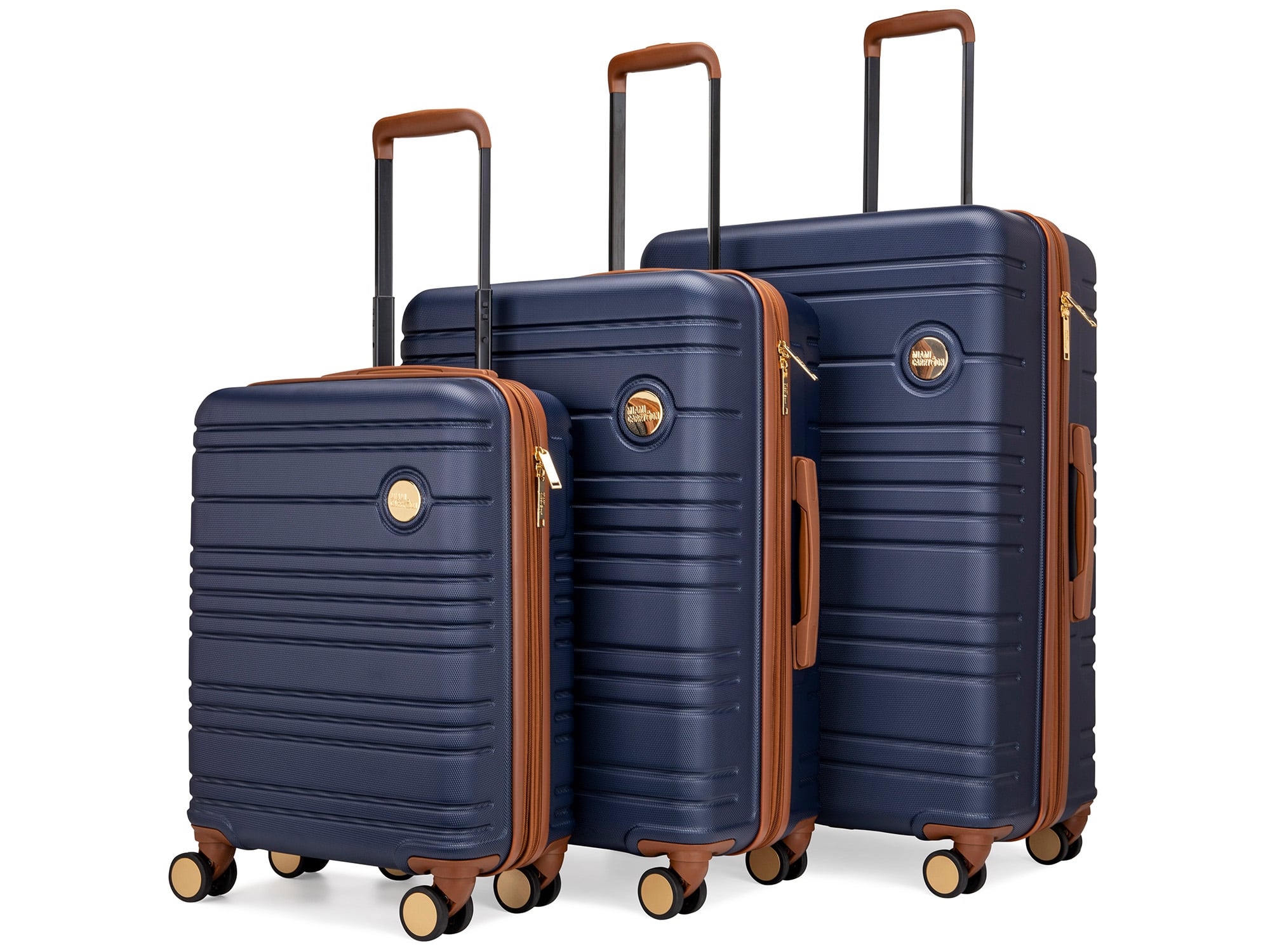 Miami Carry On - Brickell 3 Piece Expandable Retro Spinner Luggage Set - Navy