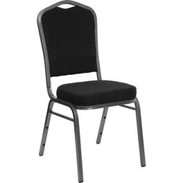 Emma + Oliver - Crown Back Stacking Banquet Dining Chair - Black Dot Patterned Fabric/Silver Vein Frame