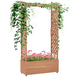 Outsunny - Raised Garden Bed with Arch Trellis for Vine Climbing Plants, Hanging Flowers, 70.75" Tall Outdoor Wood Planter Box - Brown