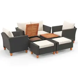 Costway - 7 PCS Patio Furniture Set with Loveseat Armchairs Ottomans & Storage Table - Black,White