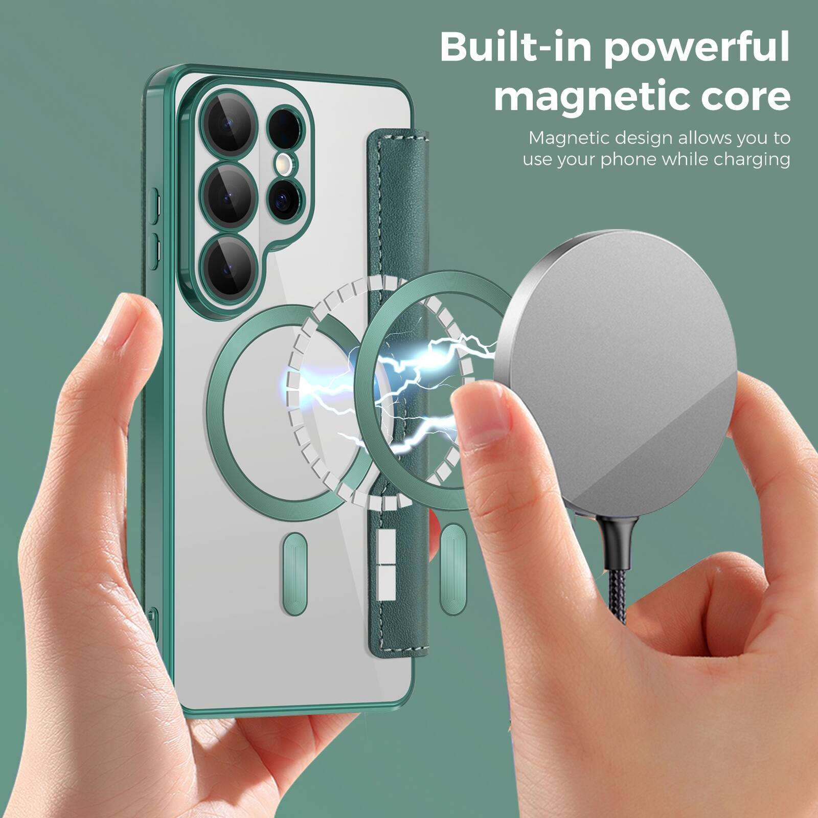Built-in powerful magnetic core  
Magnetic design allows you to use your phone while charging