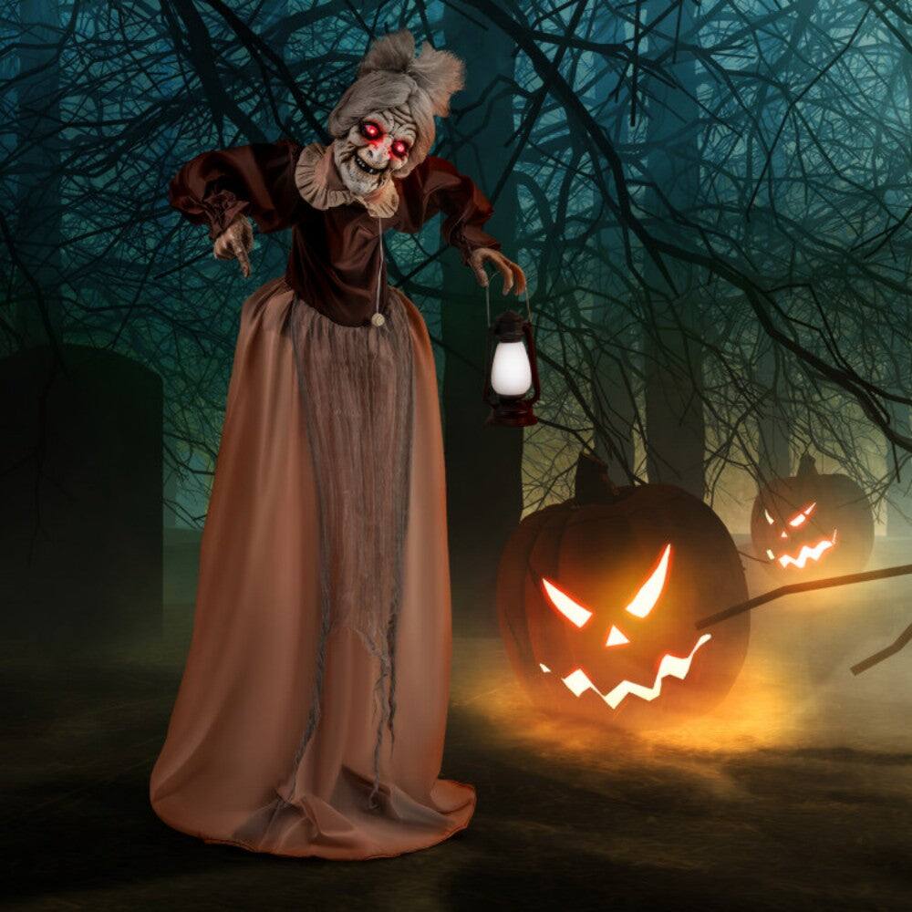 Alt View 1. Boyel Living - Life-Size Animated Moving and Talking Old Lady Halloween Prop - Brown.