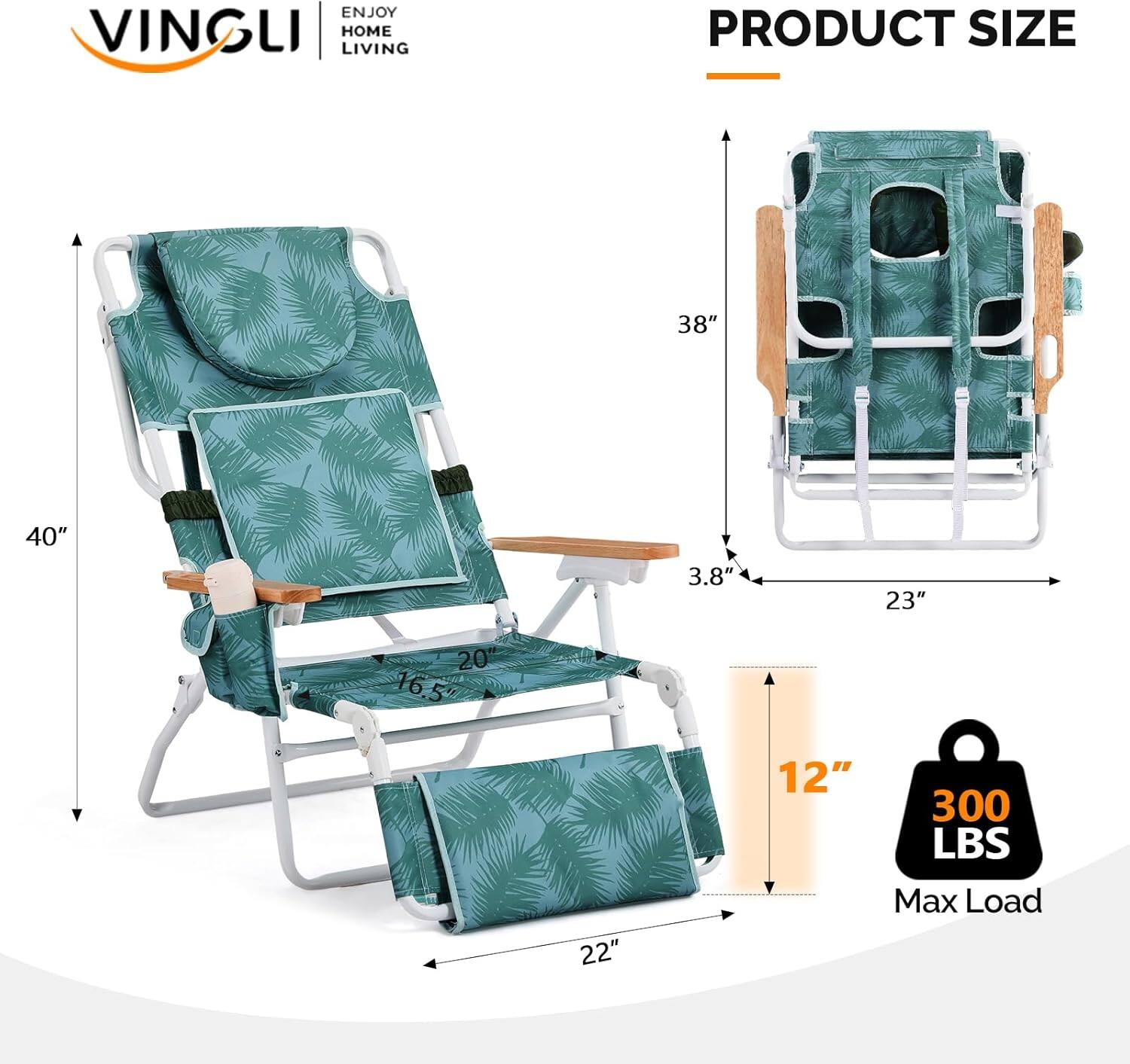 ENJOY VINGLI HOME LIVING

PRODUCT SIZE

38"  
40"  
3.8"  
23"  
20"  
16.5"  
22"  
12"  
300 LBS Max Load
