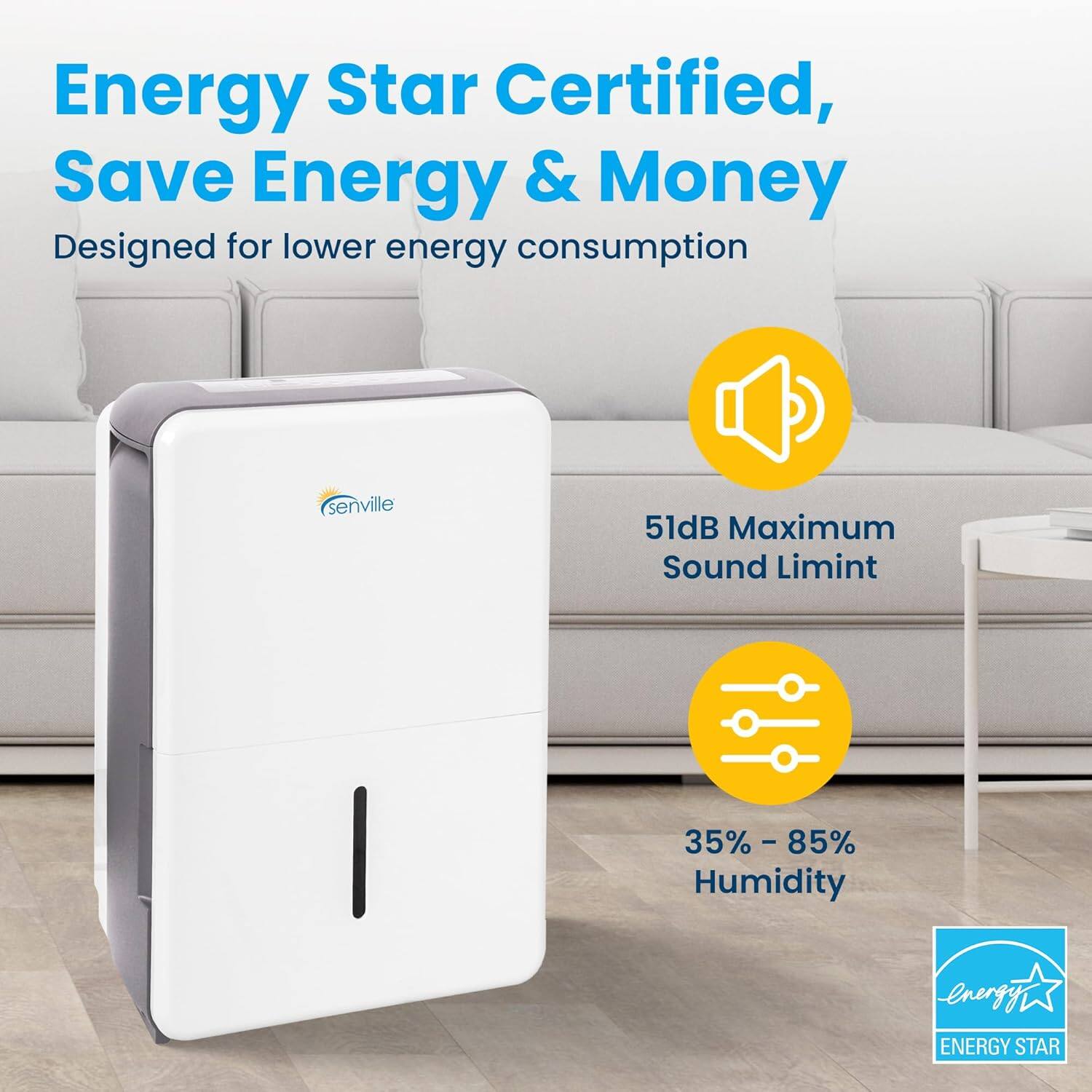 Energy Star Certified, Save Energy & Money  
Designed for lower energy consumption  

51dB Maximum Sound Limit  

35% - 85% Humidity  

Energy Star