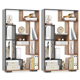 Costway - 2 PCS 47" Tall Bookshelf Modern Geometric Bookcase with Open Shelves for Home - Black&Natural