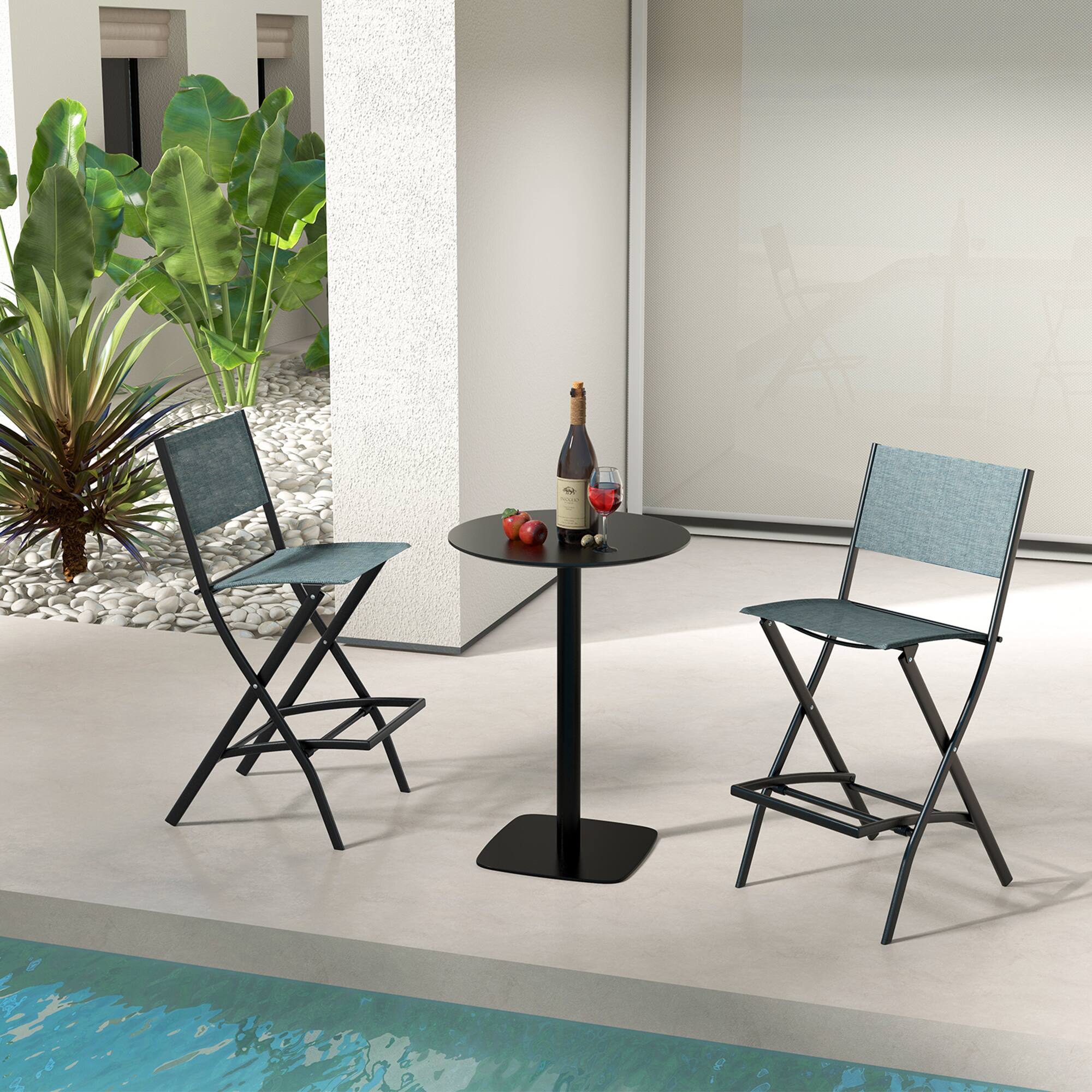 Alt View 3. Gymax - Gymax Folding Bar Stools Set of 4 Patio Sling Chairs w/ Backrest Humanized Footrest Blue - Blue.