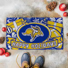 Evergreen Enterprises - South Dakota State Jackrabbits 28" x 16" Happy Holidays Christmas Turf Door Mat - Multicolor