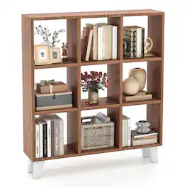 Costway - 1 PCS 9-Cube Bookcase with 6 Removable Shelves Raised Support Feet for Living Room - Brown