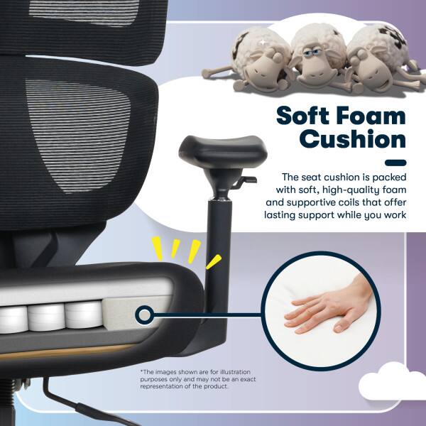 Soft Foam Cushion  
The seat cushion is packed with soft, high-quality foam and supportive coils that offer lasting support while you work.  
*The images shown are for illustration purposes only and may not be an exact representation of the product.