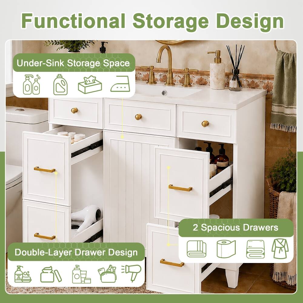 Functional Storage Design

Under-Sink Storage Space

2 Spacious Drawers

Double-Layer Drawer Design