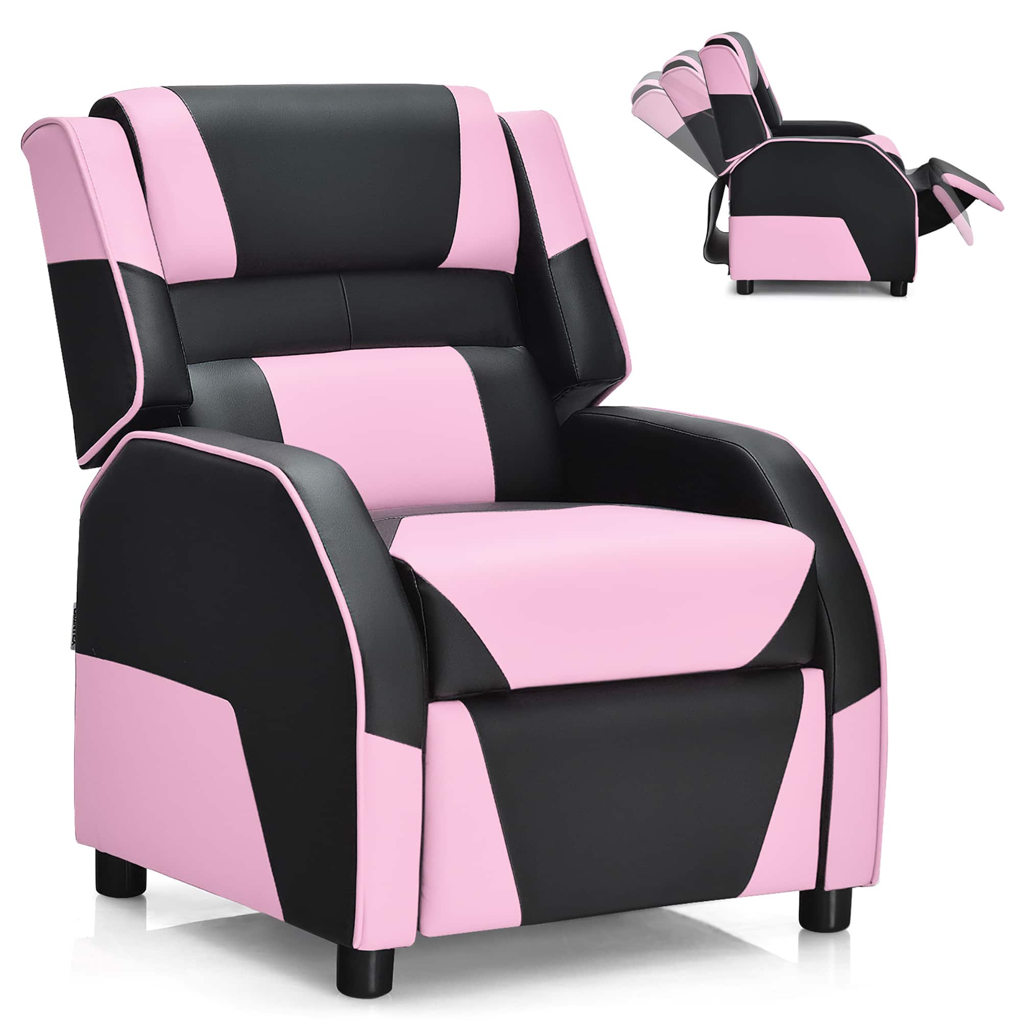 Costway - Kids Youth Gaming Sofa Recliner w/ Headrest & Footrest PU Leather Pink - Pink