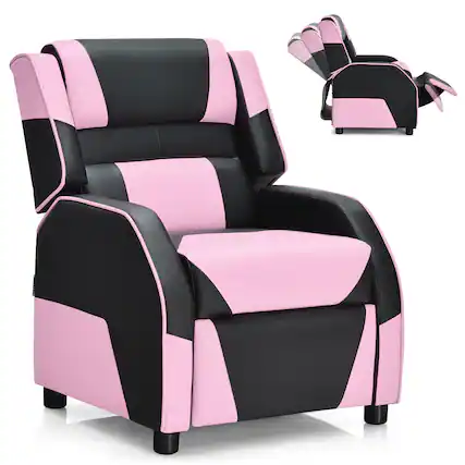 Front. Costway - Costway Kids Youth Gaming Sofa Recliner w/ Headrest & Footrest PU Leather Pink - Pink.