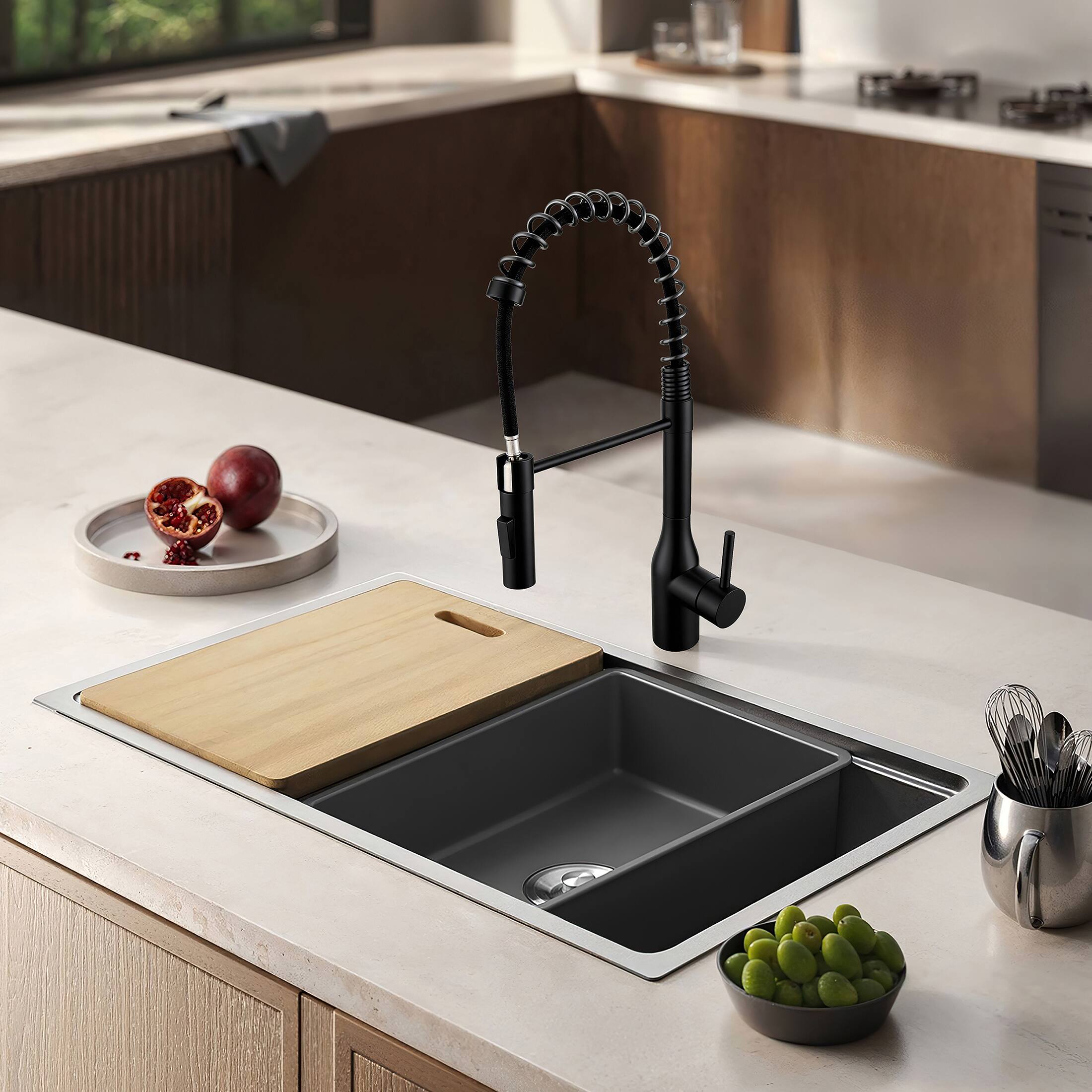 Left. Bothwa Home - Spring 19.5 - Inch Kitchen Faucet - Matt Black.