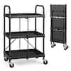 Front. Costway - Costway Folding Collapsible Service Cart Heavy-Duty 3-Shelf Tool Cart with 4 Wheels - Black.