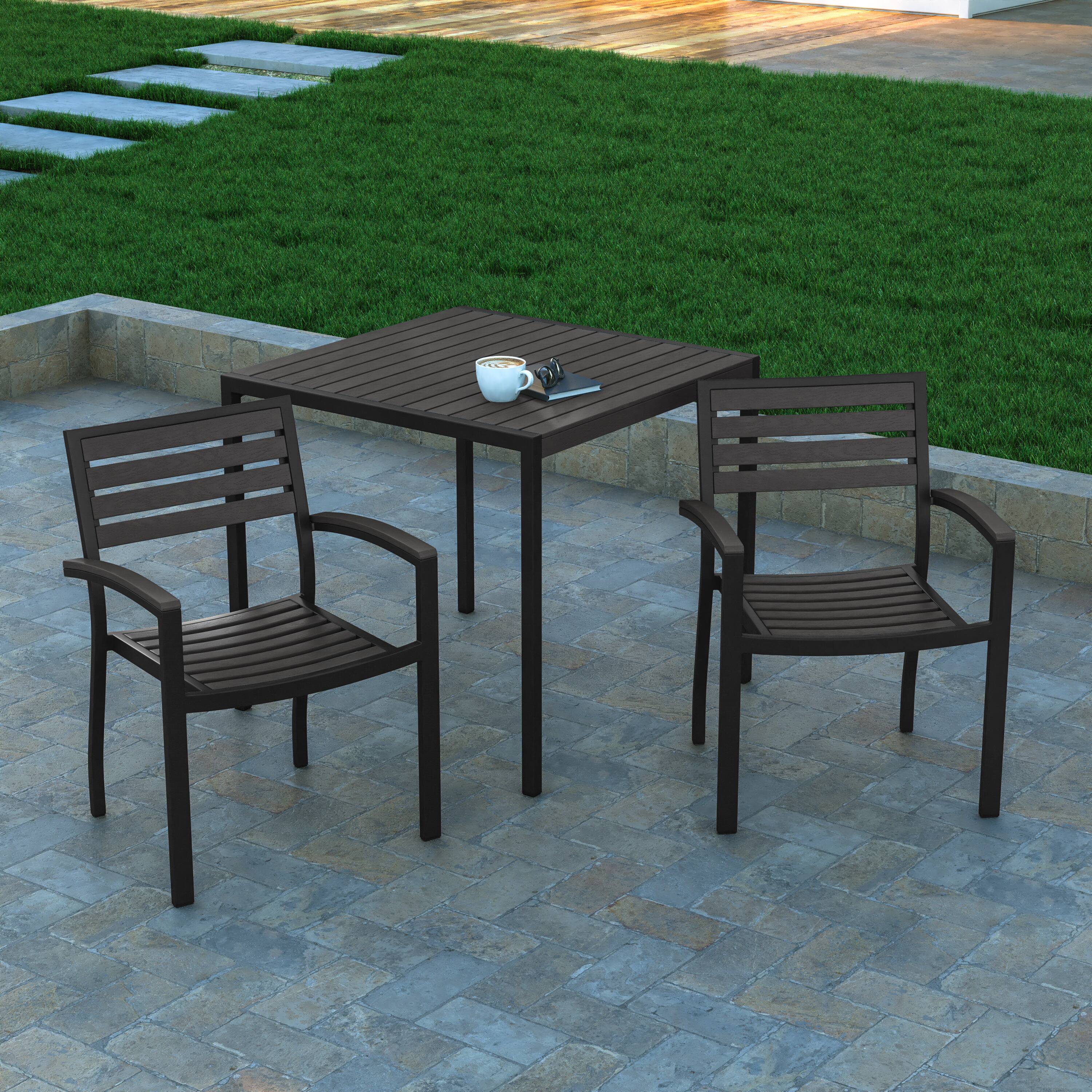 Alt View 4. Emma + Oliver - Set of 2 Stackable All-Weather Aluminum Patio Chairs with Faux Teak Slats - Gray Wash Teak.