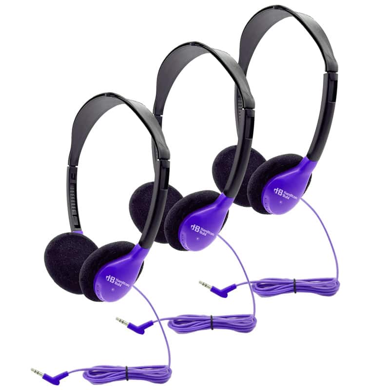 HamiltonBuhl - Personal On-Ear Stereo Headphone, Purple, Pack of 3