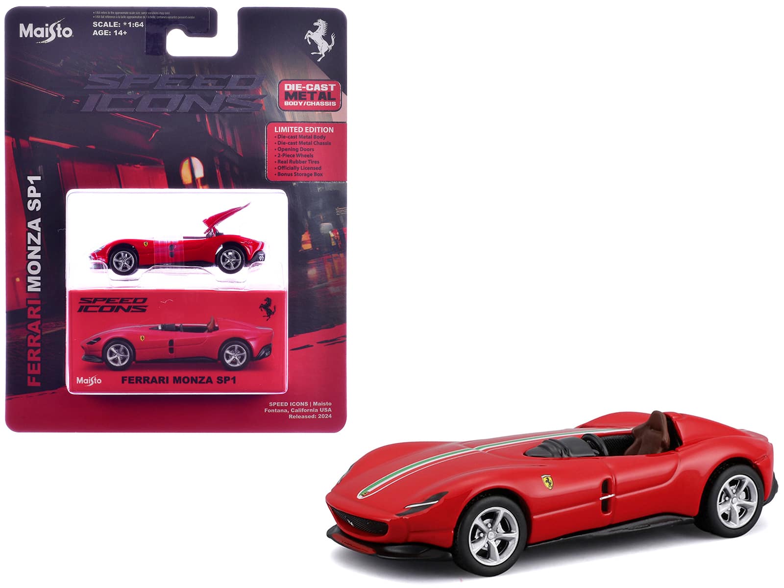 "Ferrari Monza SP1 Red with Italian Flag Stripes ""Speed Icons"" Series 1/64 Diecast Model Car by Maisto" price history on PriceWatchPro