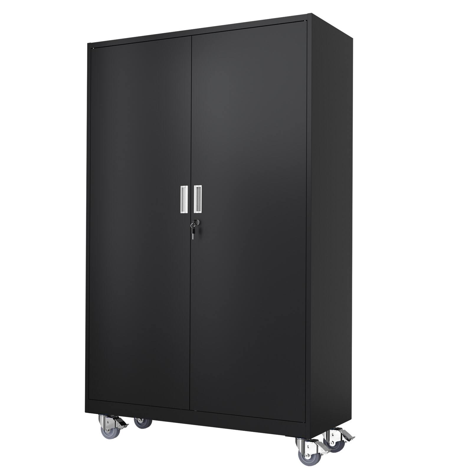 Alt View 4. Winado - Large Metal Storage Cabinet with 2 Doors, 5 Adjustable Shelves, 900 lbs Capacity, 360° Swivel Wheels for Garage, Office - Black.