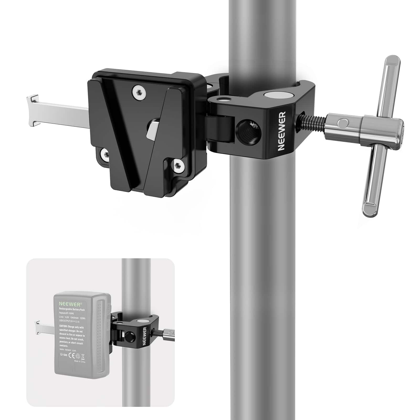 Neewer - V-Lock Battery Clamp with Tripod & Gimbal Mounts, 15mm Rod, for Neewer/Sony/PS006