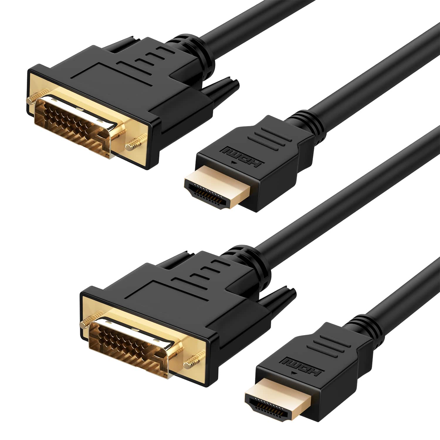 Fosmon - HDMI to DVI Cable 24+1 (6FT 2Pack), Full 1080p, Bi-Directional Gold Plated Adapter, High Speed HDMI Male to DVI-D Male - Black