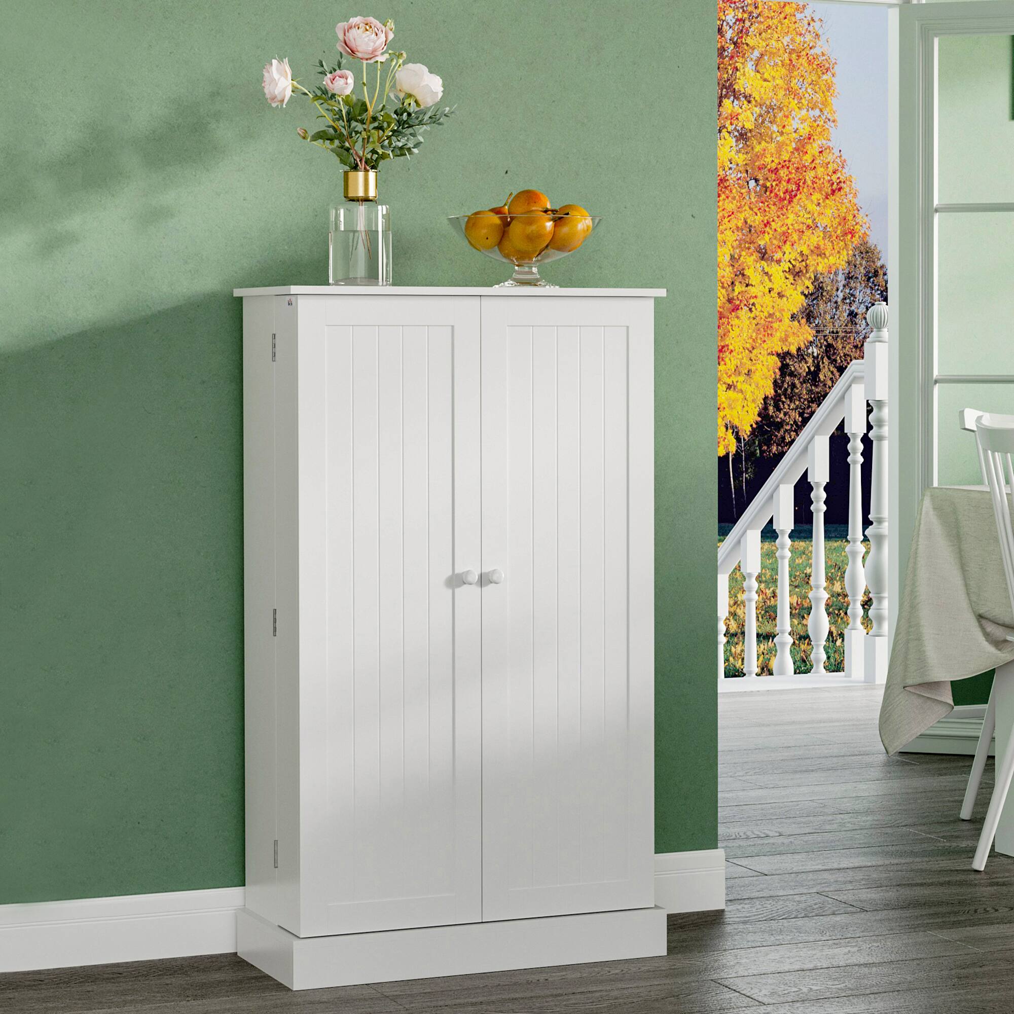 Alt View 1. Homcom - Modern Kitchen Pantry Freestanding Storage Cabinet with Double Doors Adjustable Shelves for Living Room - - White.