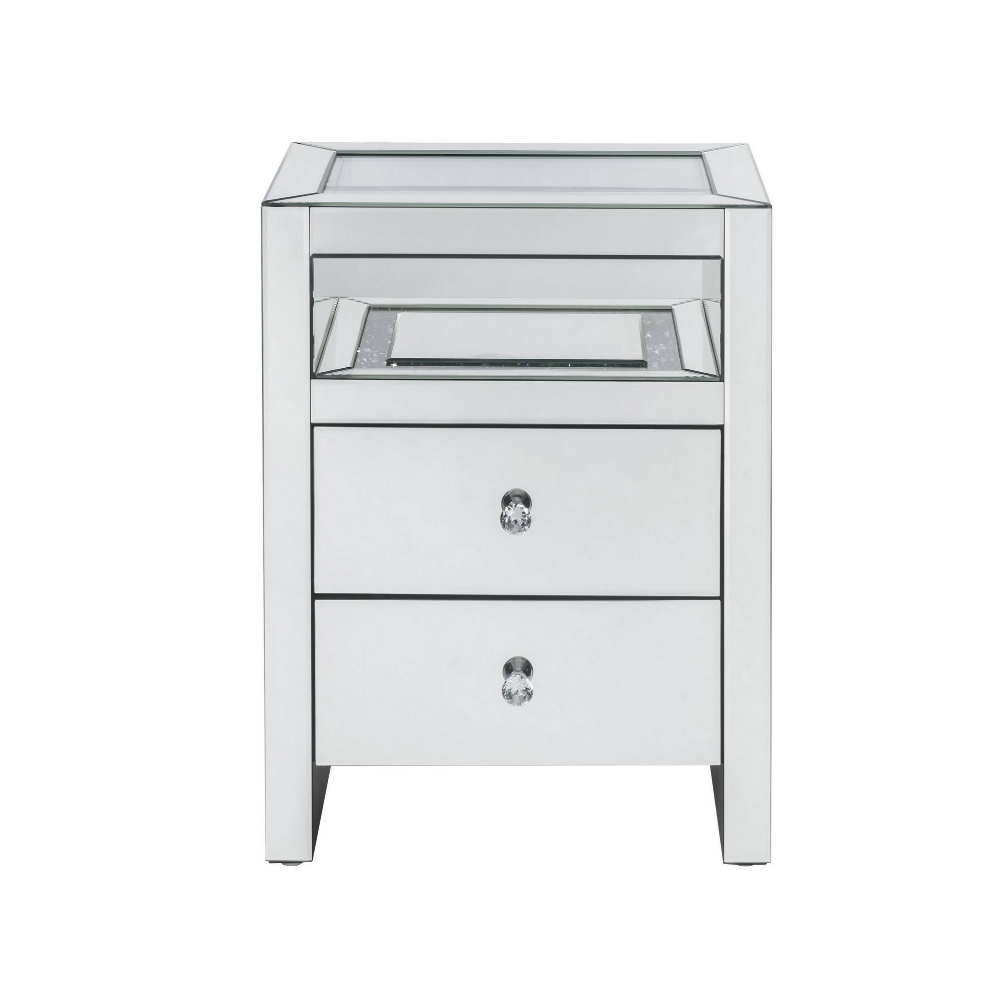 Alt View 1. Manhattan Lane - 2 Drawer Beveled Mirrored Accent Table with Glass Top and LED - Silver.