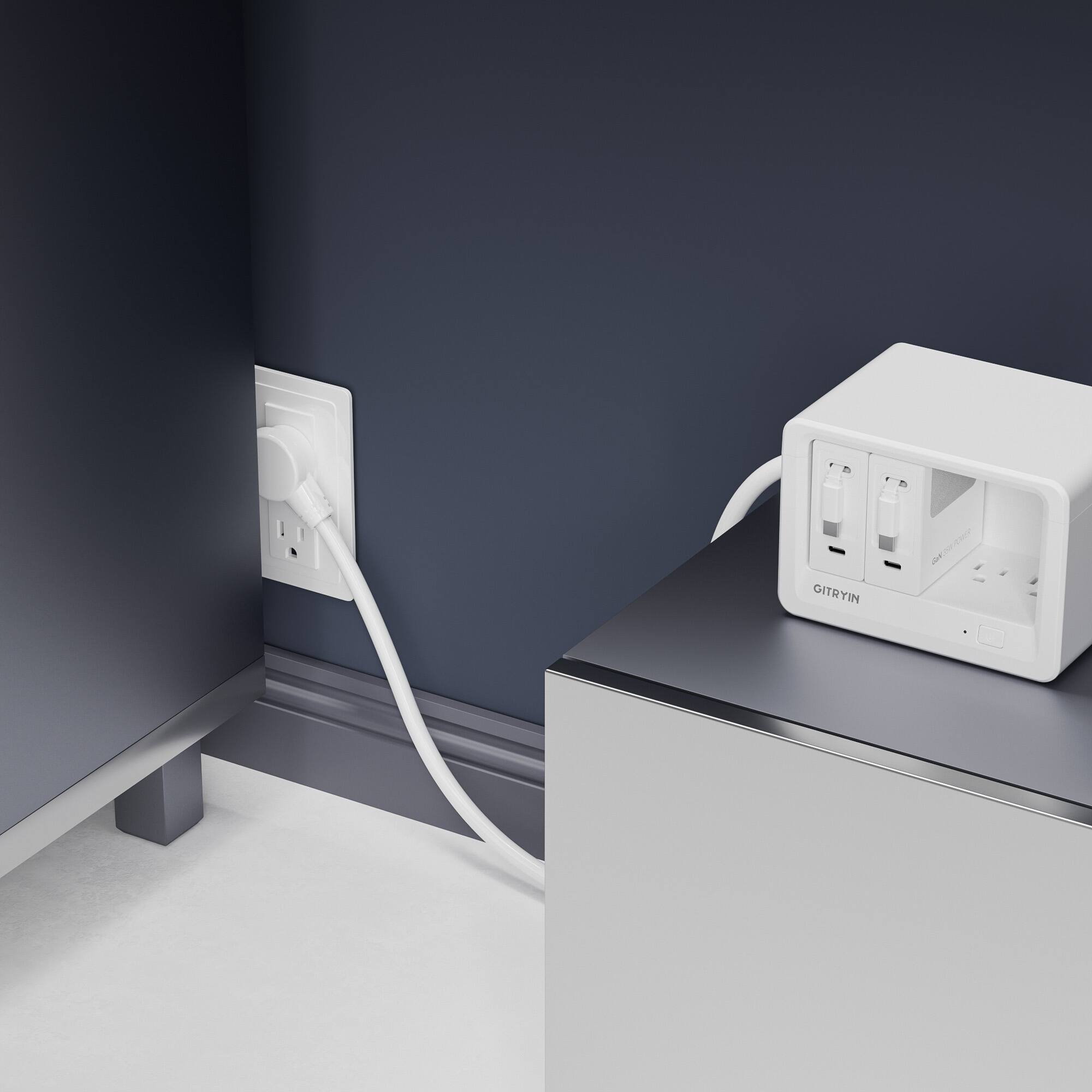 Alt View 5. Gitryin - Gitryin Desktop Charging Station+ 2 USB-C Retractable Charger, 40W, 31.5-Inch flat Cable, 8 AC White - White.