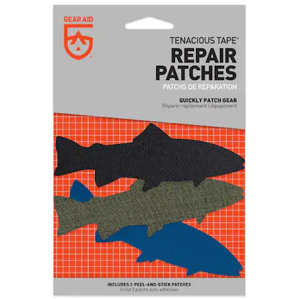 GEAR AID + TENACIOUS TAPE REPAIR PATCHES
PATCHS DE RÉPARATION
QUICKLY PATCH GEAR
RÉPARER RAPIDEMENT L'ÉQUIPEMENT
INCLUDES 3 PEEL-AND-STICK PATCHES
Inclut 3 patchs auto-adhésifs