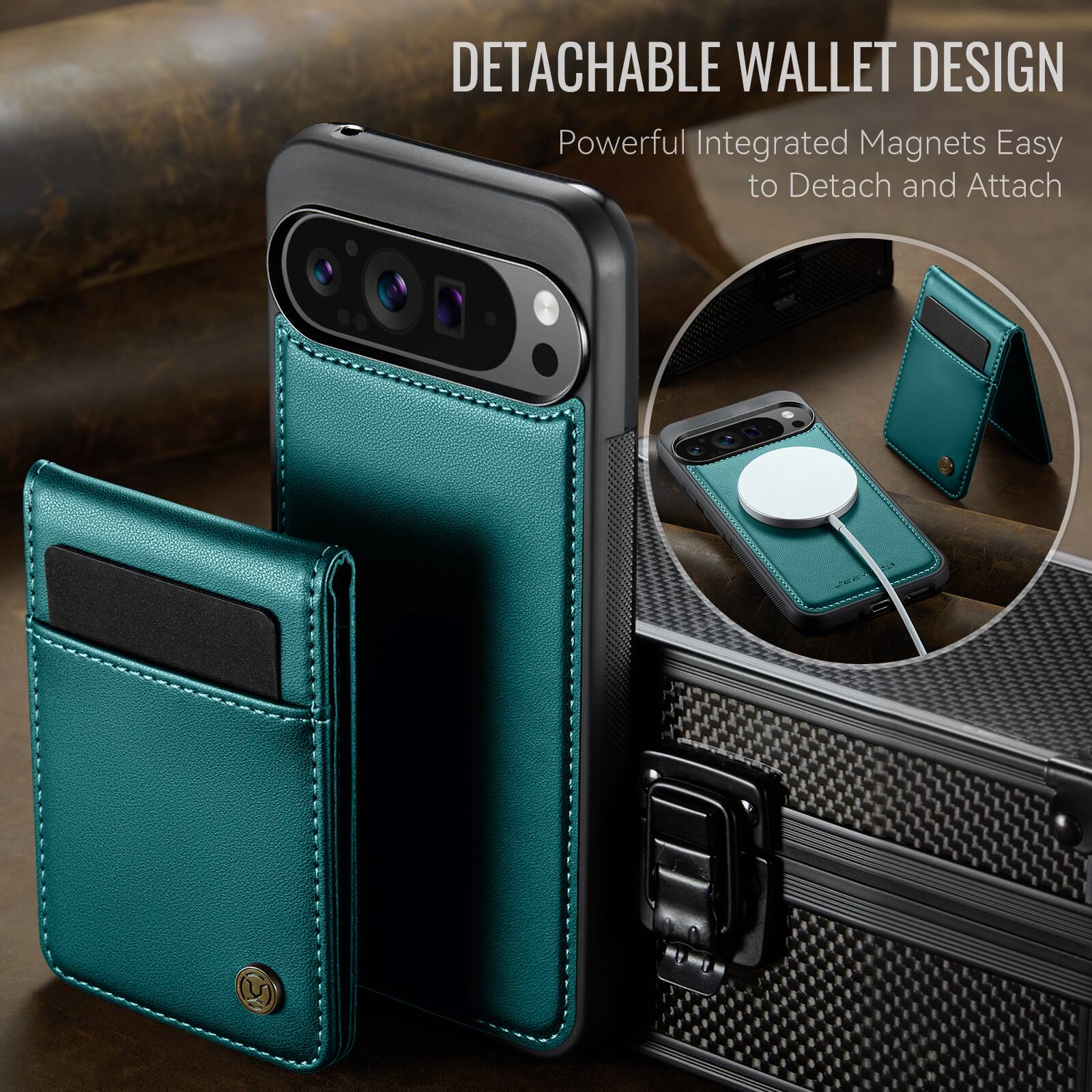 DETACHABLE WALLET DESIGN  
Powerful Integrated Magnets Easy to Detach and Attach
