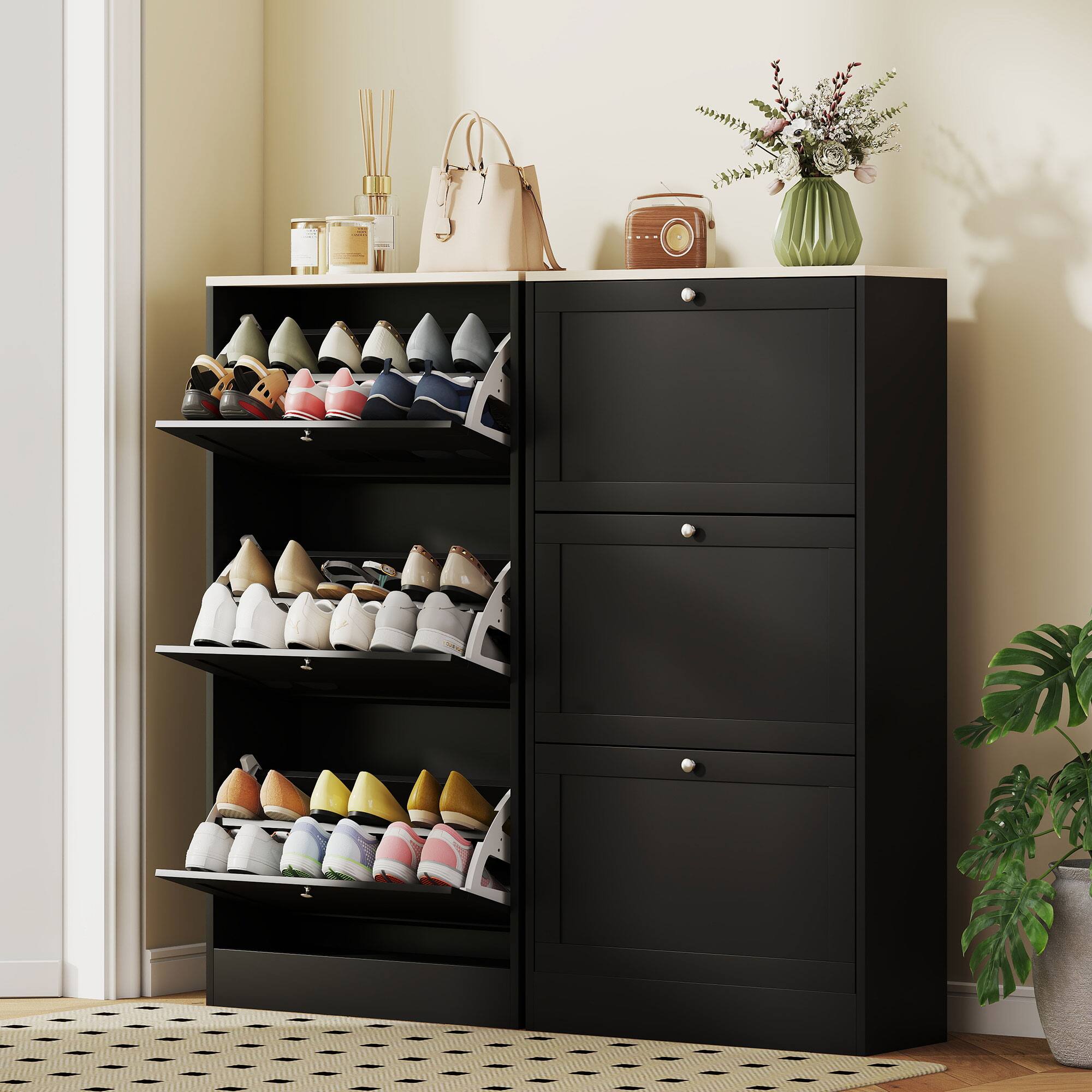 Alt View 7. Homcom - Shoe Storage Cabinet with 3 Flip Drawers and Adjustable Shelves for 12-18 Pairs of Shoes - Black.