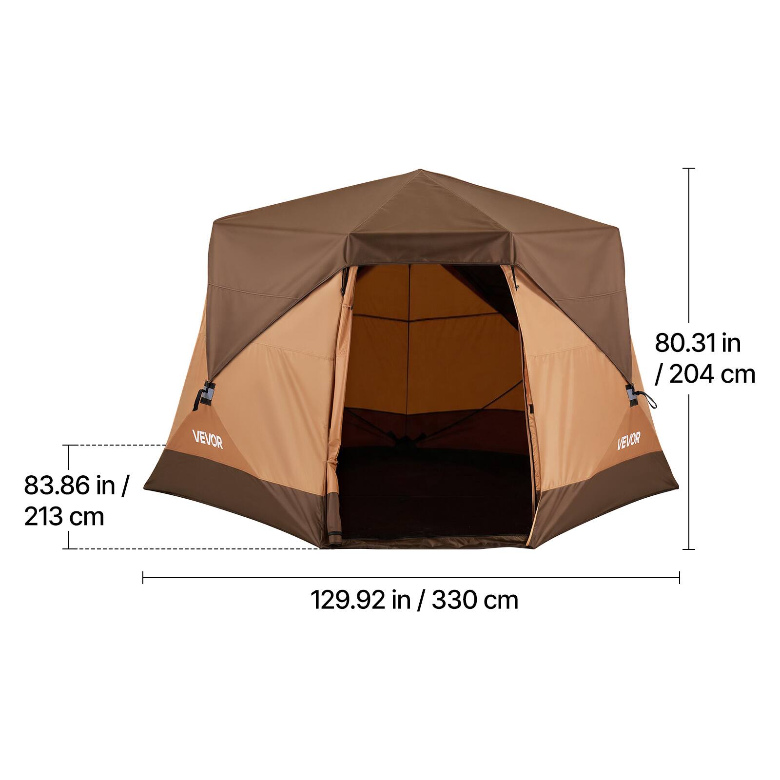 80.31 in / 204 cm  
VEVOR  
83.86 in / 213 cm  
129.92 in / 330 cm