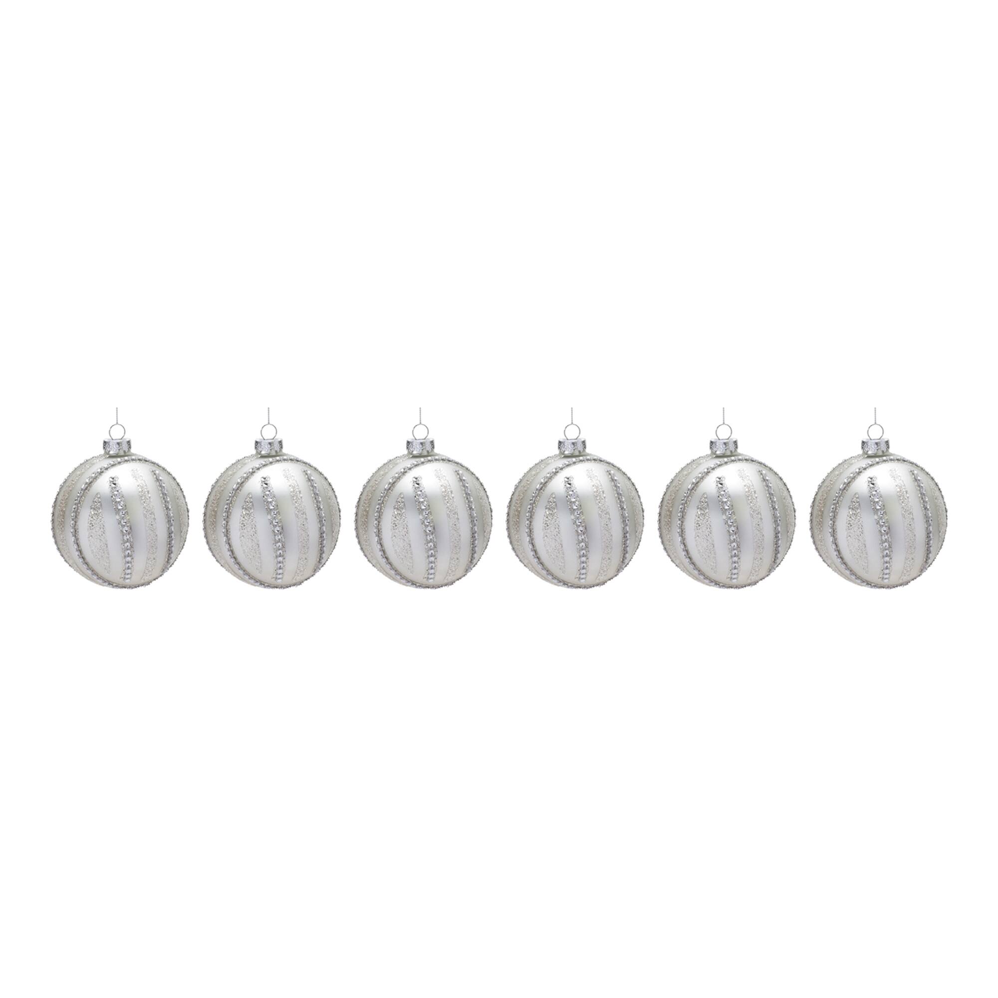 Left. BreeBe - Jeweled Glass Ball Ornament (Set of 6) - Silver.
