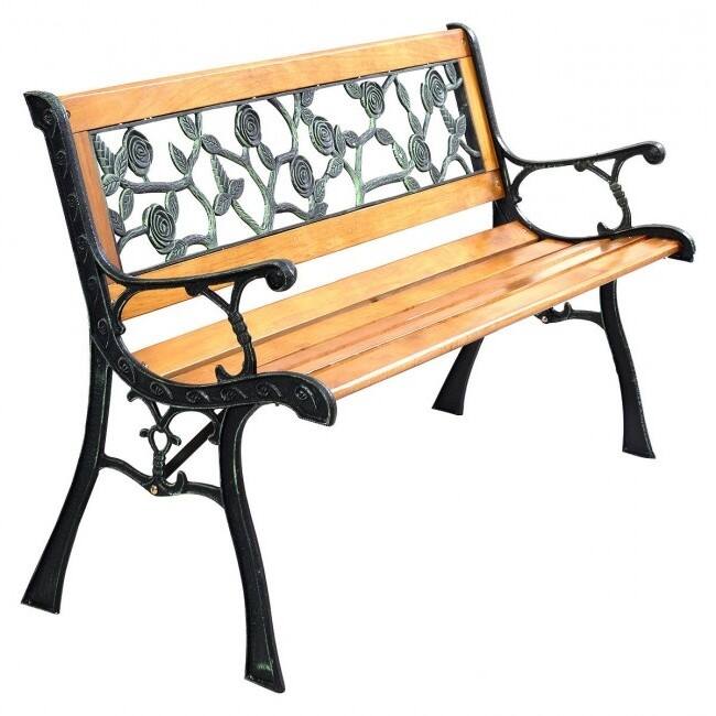Angle. Hivvago - Flowers Outdoor Patio Park Cast Iron Garden Porch Chair Bench - Natural.