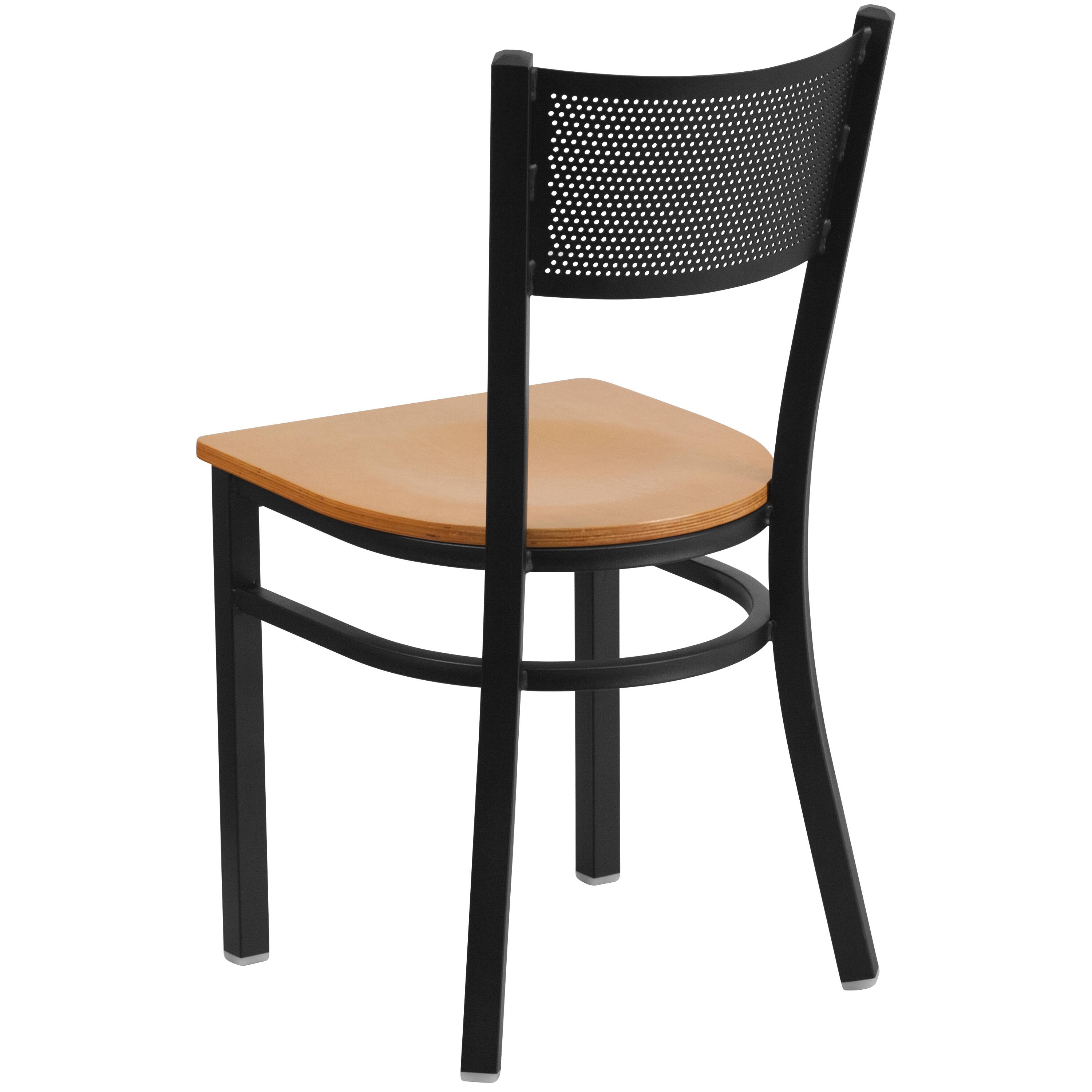 Alt View 3. Emma + Oliver - Grid Back Metal Restaurant Dining Chair - Natural Wood Seat/Black Metal Frame.