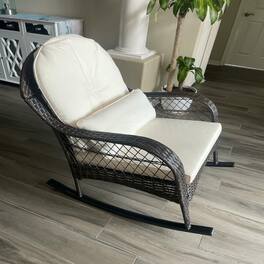 Kadyn - Rocking Patio Bistro Outdoor ChairsPatio Rattan Rocking Chair with Seat Back Cushions and Waist PillowBlack - Black